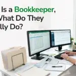 What is a bookkeeper: a bookkeeper reconciling a small business bank statement